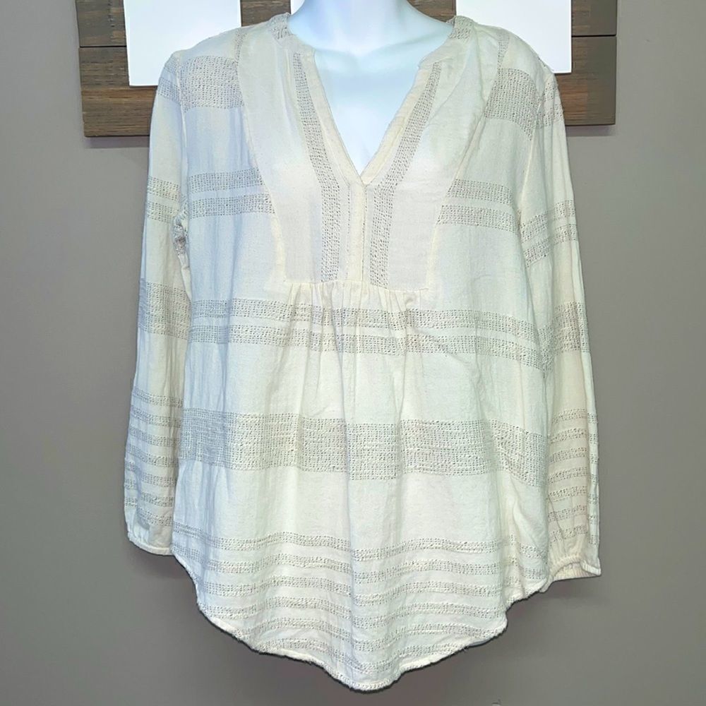 Lou and Grey Cream Striped Boho V-neck Blouse- Medium
